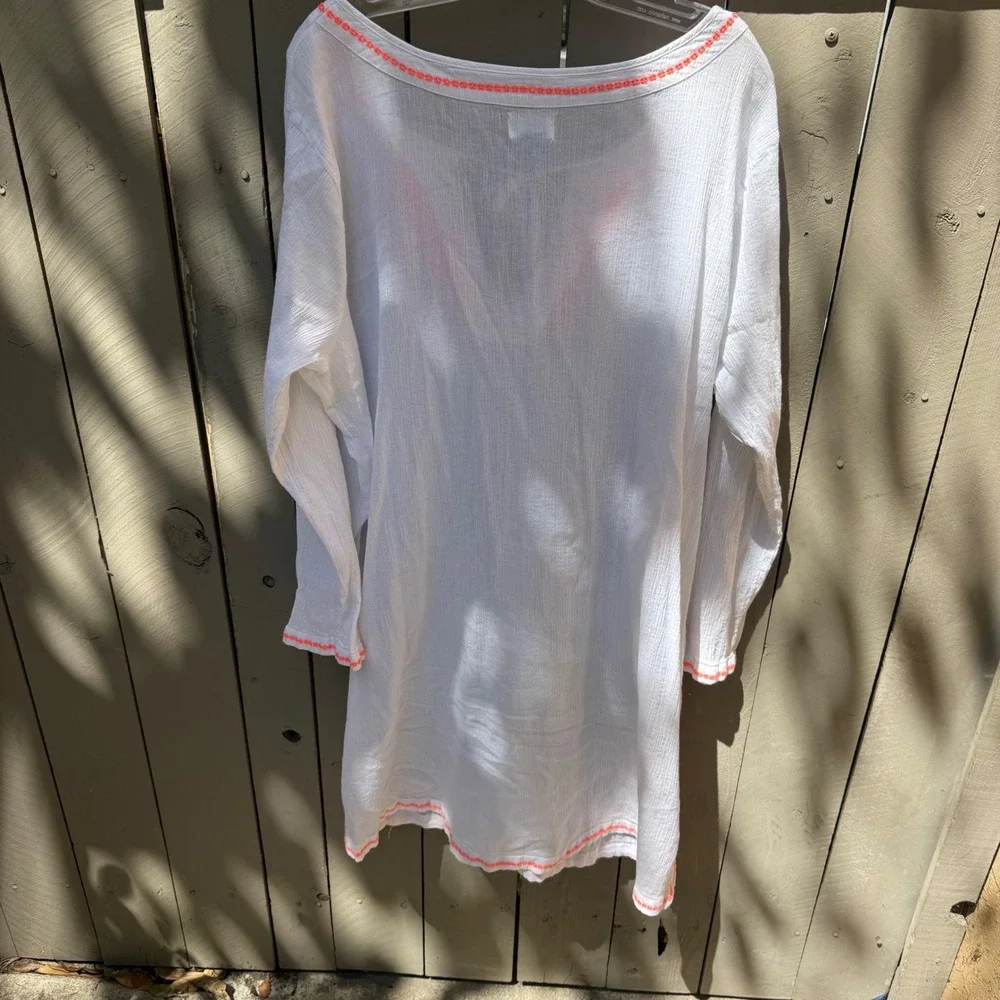 Old Navy White Swim Coverup with Coral Embroidery - Picture 3 of 13